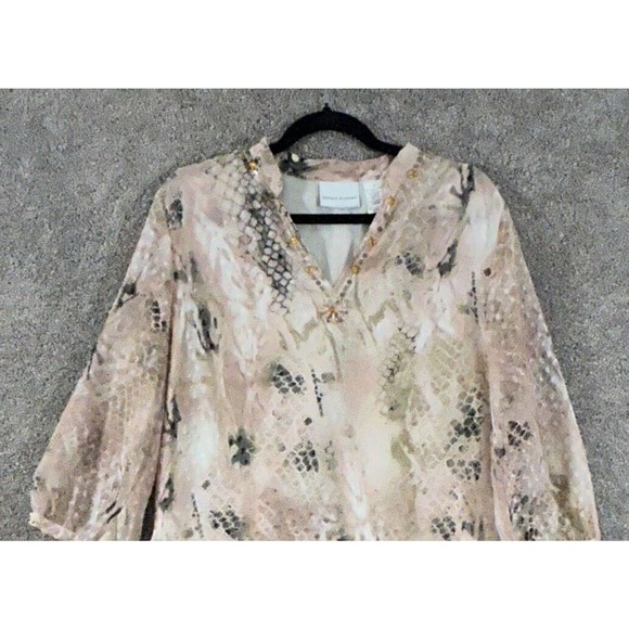 *Alfred Dunner top Womens 12 Pink Snake Print Embellished Pullover Blouse - Picture 3 of 10